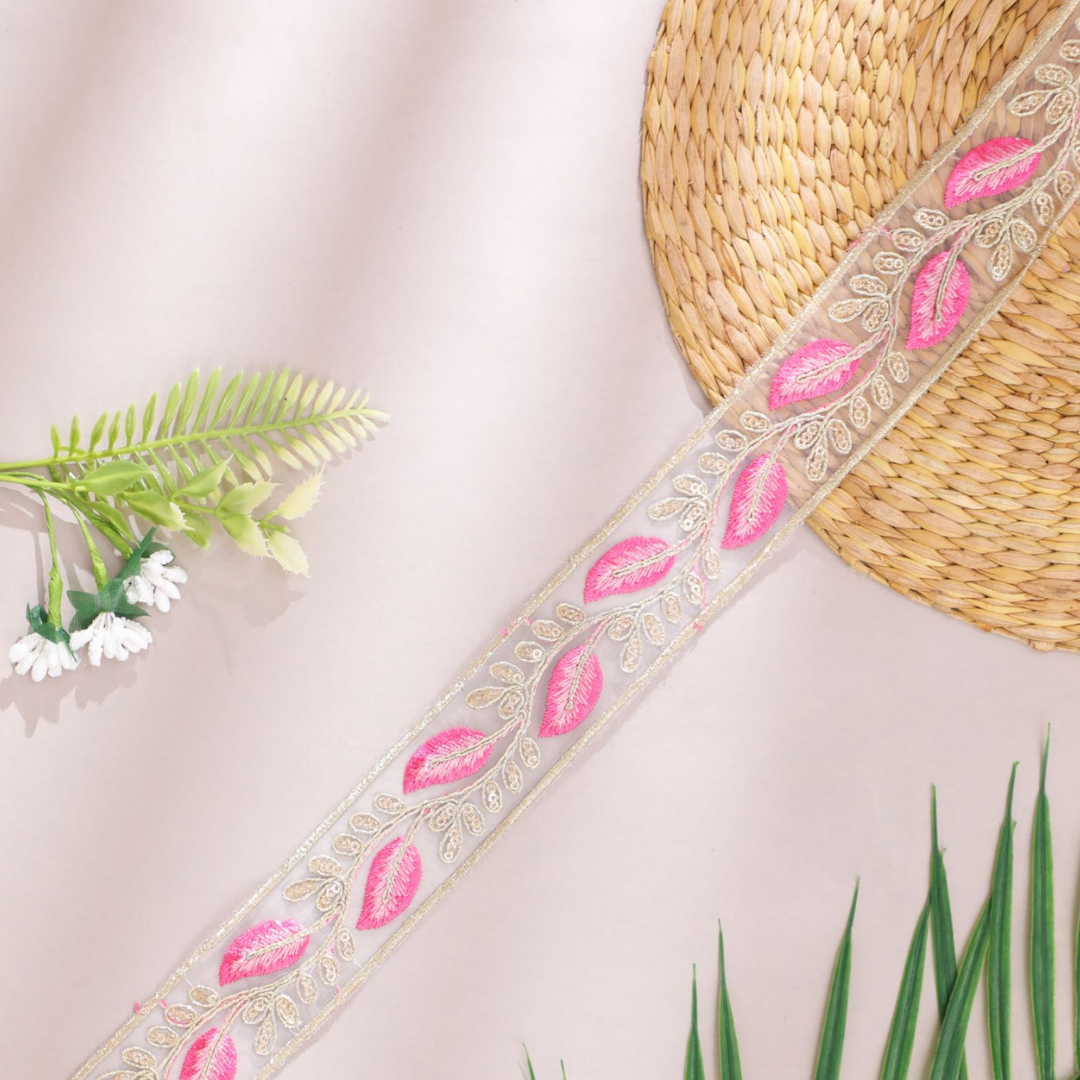 Pink Leafy Lace Trim