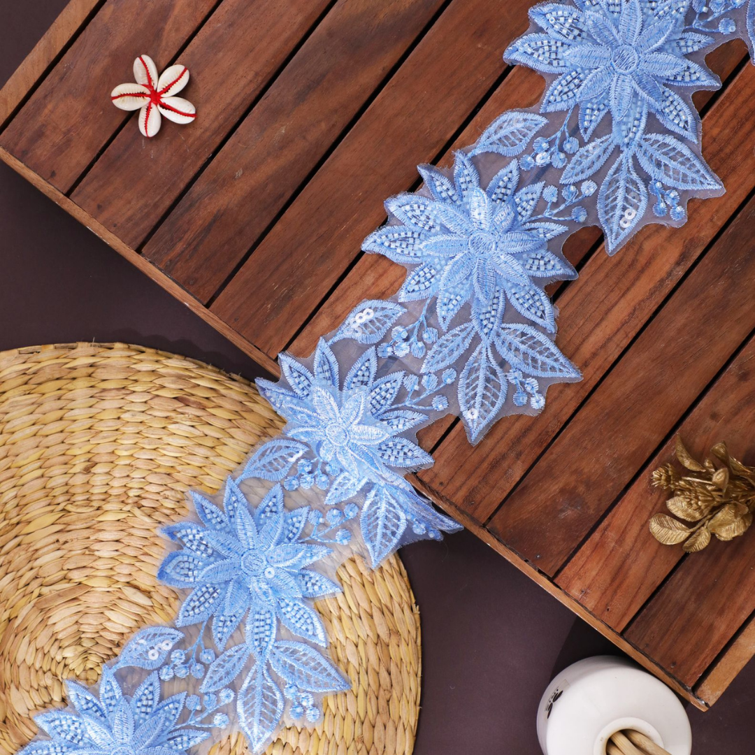 Luxury Pastel Blue Embroidery Lace