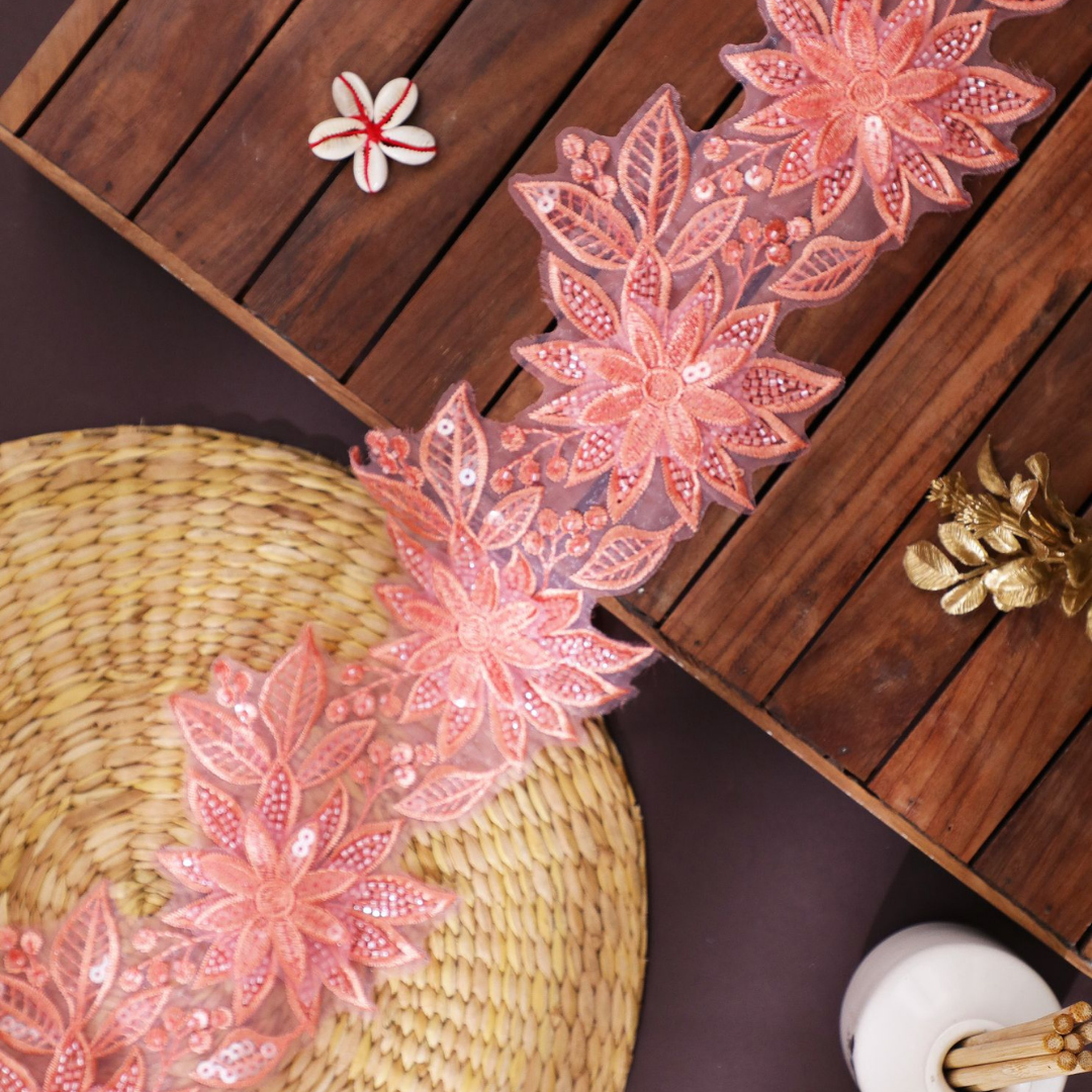 Luxury Peach Color Embroidery Lace