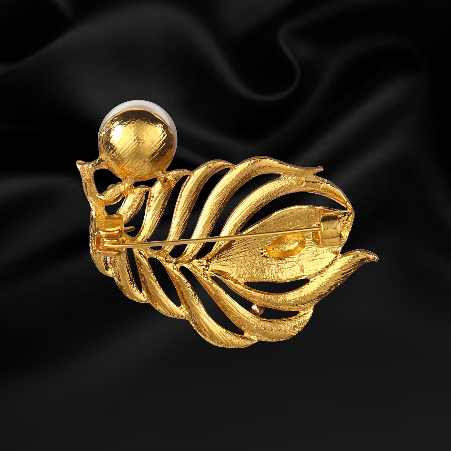 Designer Golden Leaf Pearl Lapel Pin