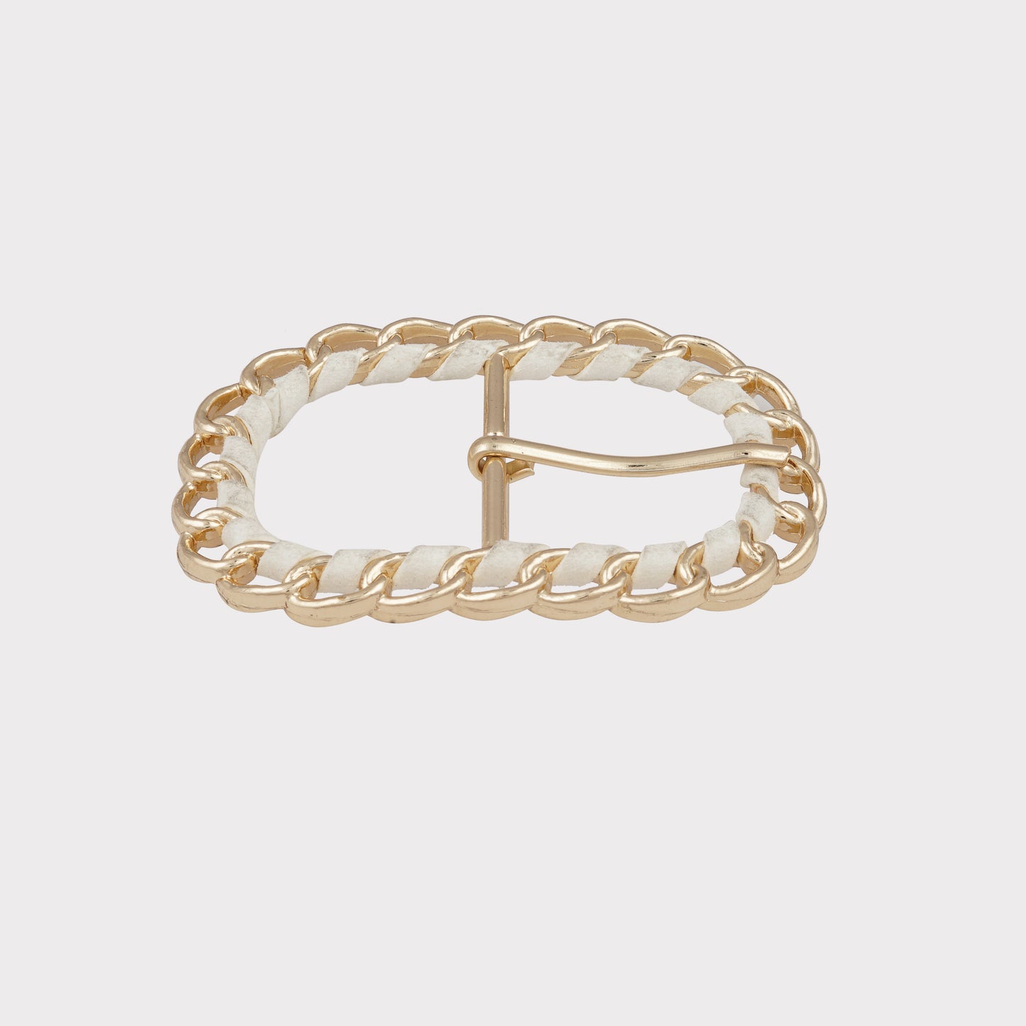 Designer White Suede Fabric Covered Metal Buckle