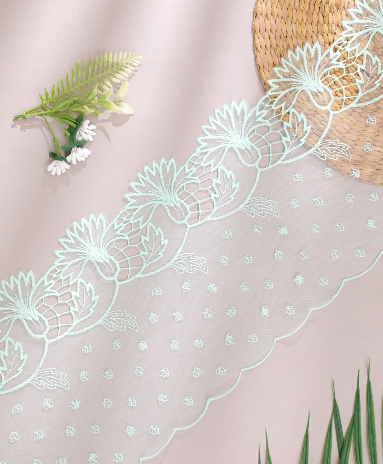 Luxury Broad Pastel Green Color Net Lace