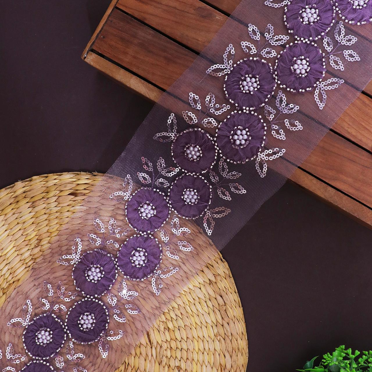 Net Lace with Beaded Petal Embroidery
