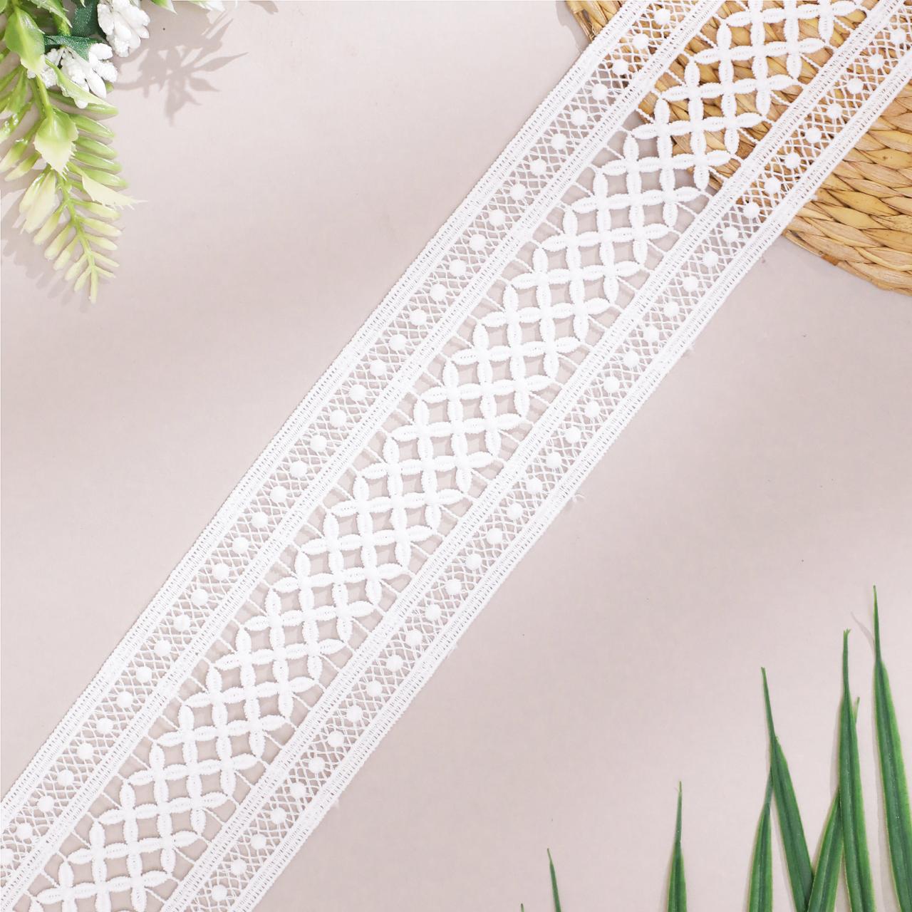 Cross Work Organza Lace in Classic White