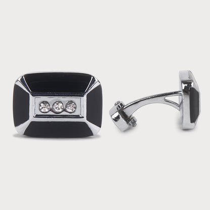 Classic Black Cufflinks with White Stones (Pack of 2 Pcs)