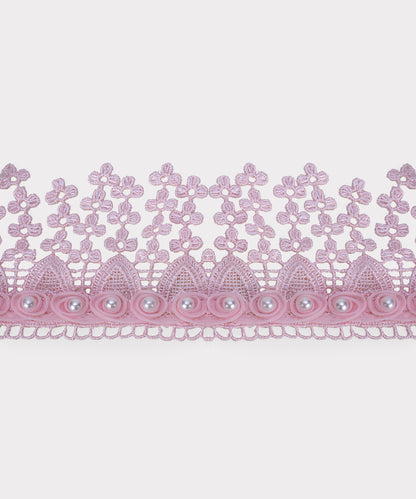Pink Designer Pearl Beaded Lace Trim (Pack of 5 Meters)