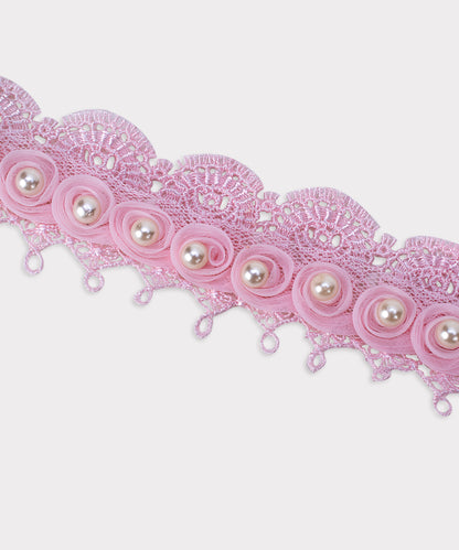 Pink Exclusive Pearl Beaded Lace Trim (Pack of 5 Meters)