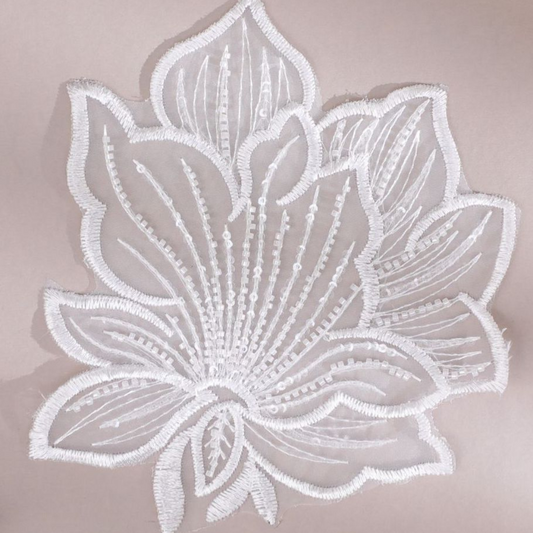 Organza Sequins Flower Patch – White