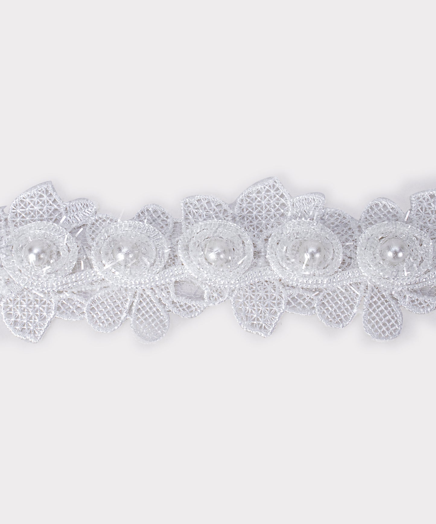 White Exclusive Pearl Beaded Lace Trim (Pack of 5 Meters)