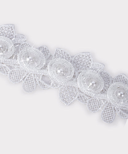 White Exclusive Pearl Beaded Lace Trim (Pack of 5 Meters)