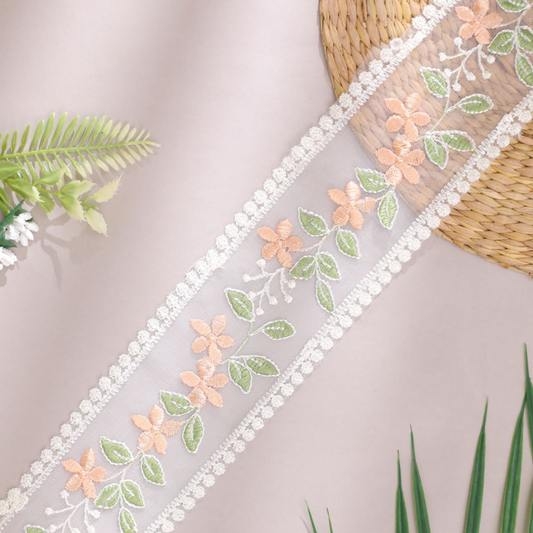 Flower Lace – Embroidered Peach & Green