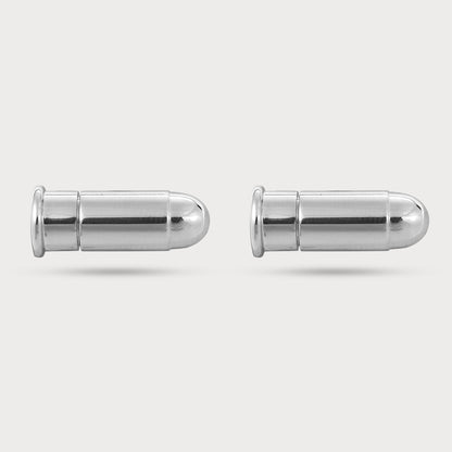 Bold Polished Silver Bullet Form Cufflinks