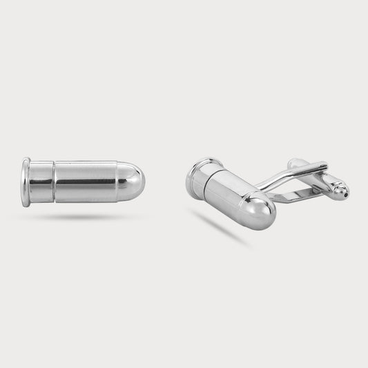 Bold Polished Silver Bullet Form Cufflinks