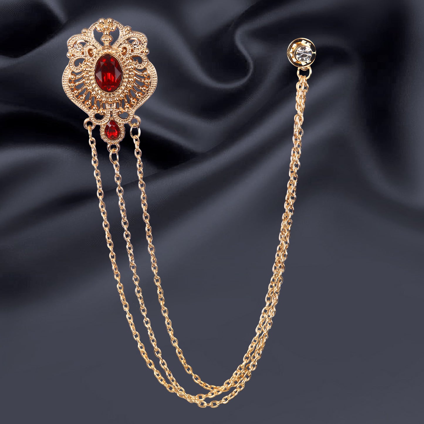 Designer Long Maharaja-Style Brooch with Chains- Sherwani Collection