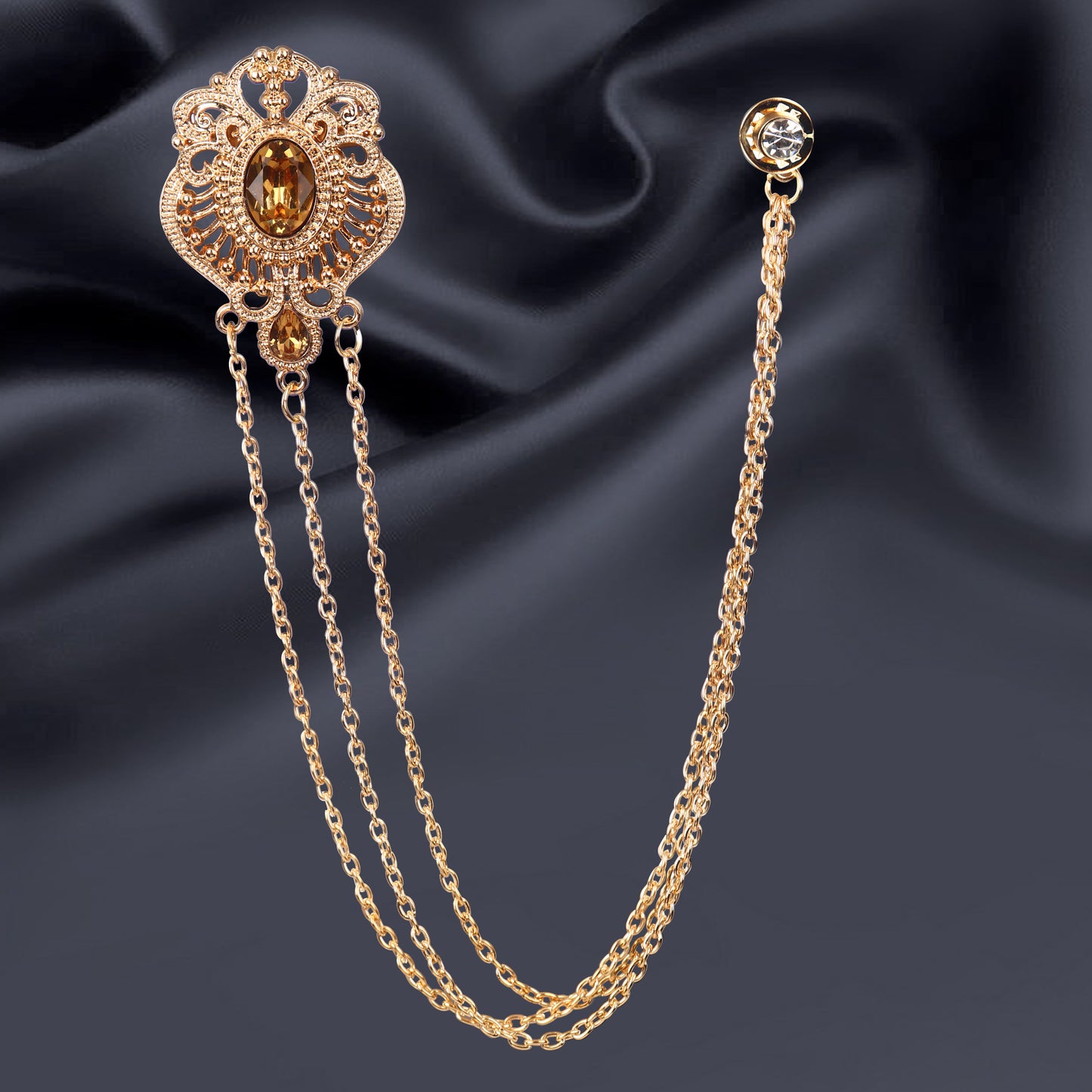 Designer Long Maharaja-Style Brooch with Chains- Sherwani Collection