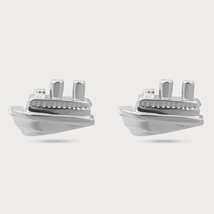 Artistic Silver Ship Designer Cufflinks