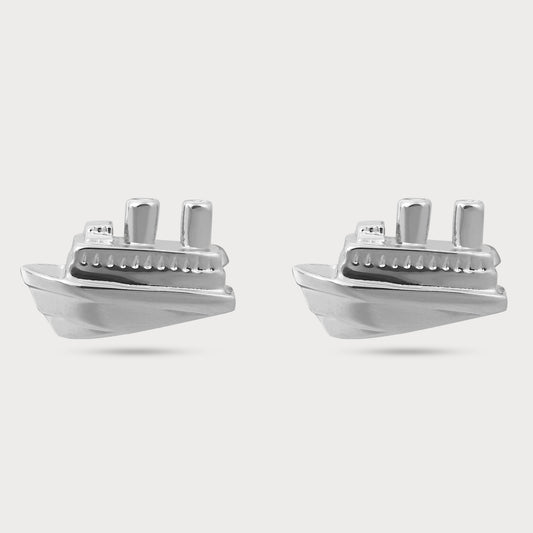 Artistic Silver Ship Designer Cufflinks