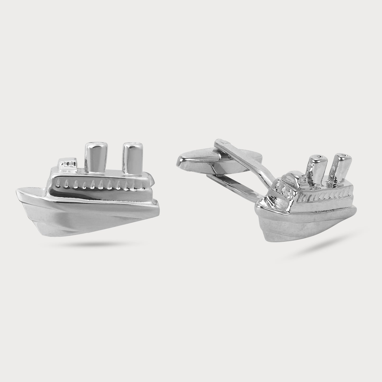 Artistic Silver Ship Designer Cufflinks