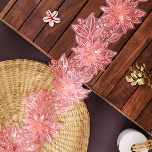 Luxury Peach Color Embroidery Lace