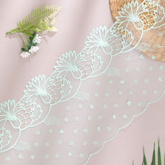 Luxury Broad Pastel Green Color Net Lace