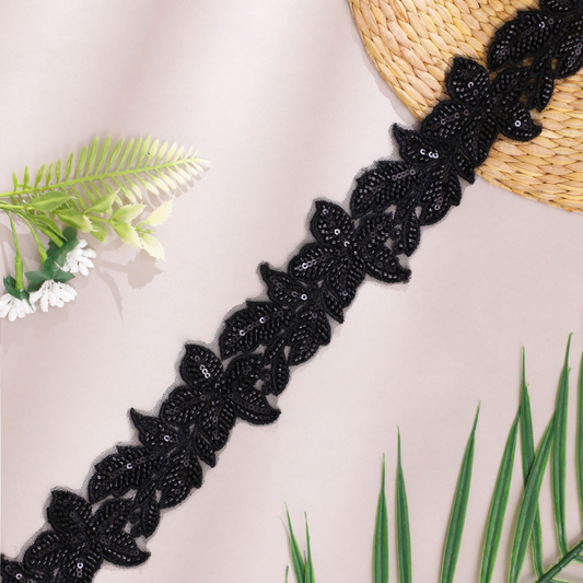 Elegant Black Embroidery Beaded Lace