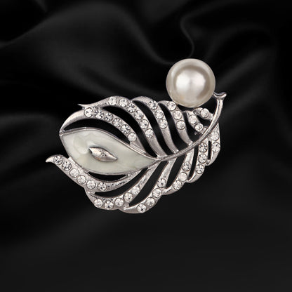 Designer Leaf Pearl Lapel Pin for Indian Couture