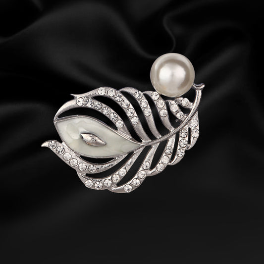 Designer Leaf Pearl Lapel Pin for Indian Couture