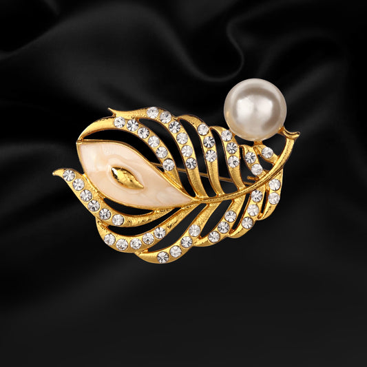 Designer Golden Leaf Pearl Lapel Pin