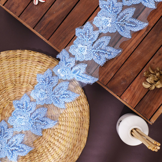 Heavy Work Pastel Blue Embroidery Lace