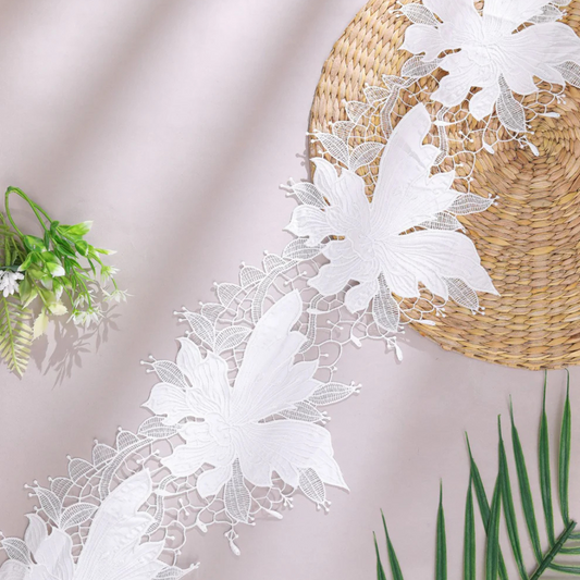 Elegant White Leaf Designer Lace