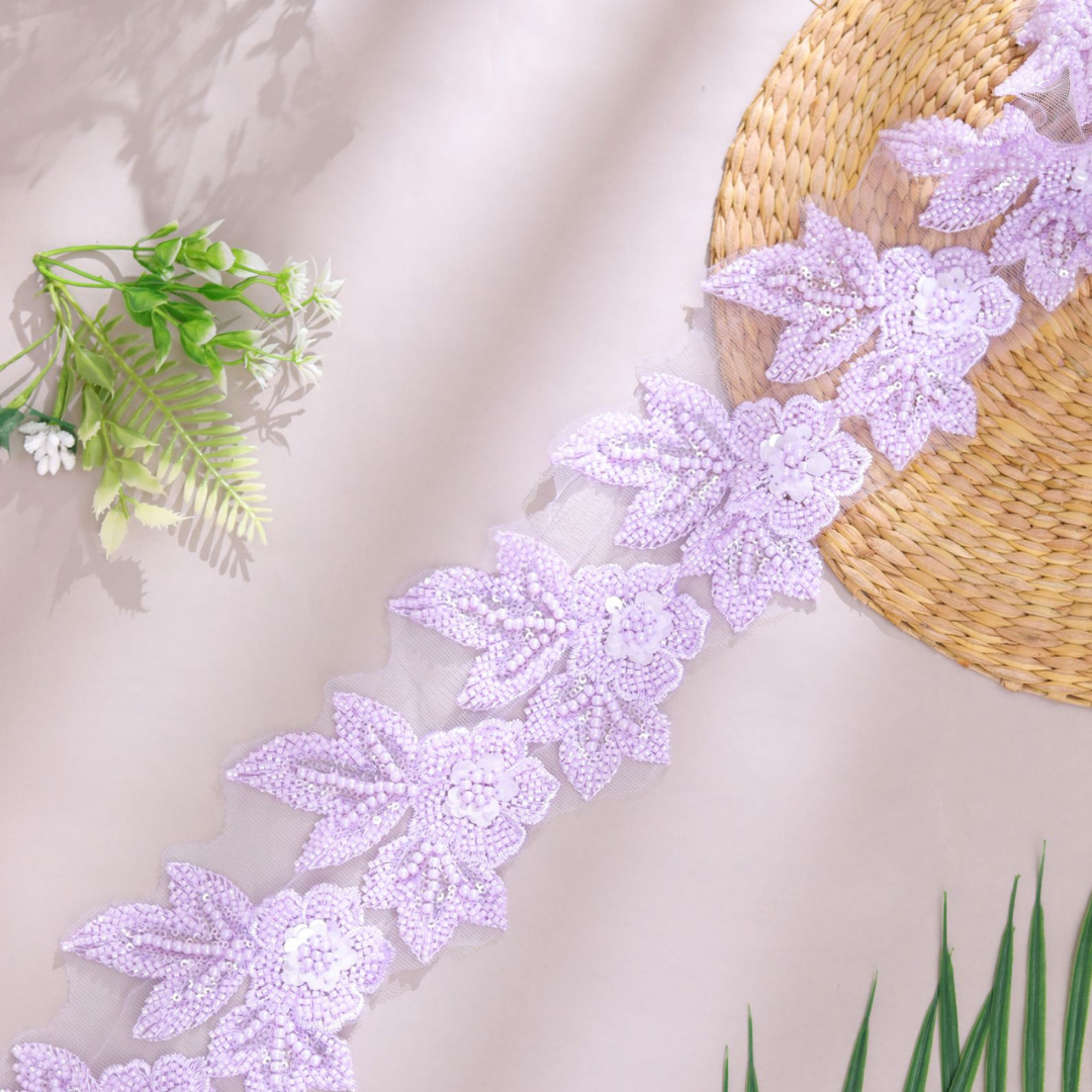 Heavy Work Purple Embroidery Lace