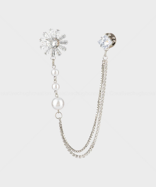 Festive Collection White Color Rhinestone Brooch (Pack of 1 Pc)