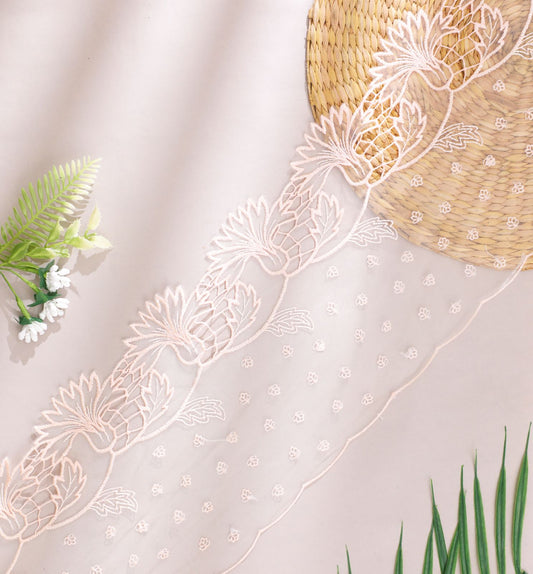 Luxury Broad Peach Color Net Lace