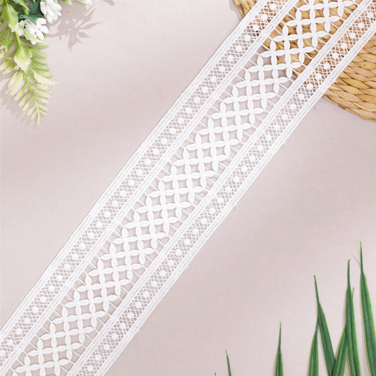 Cross Work Organza Lace in Classic White