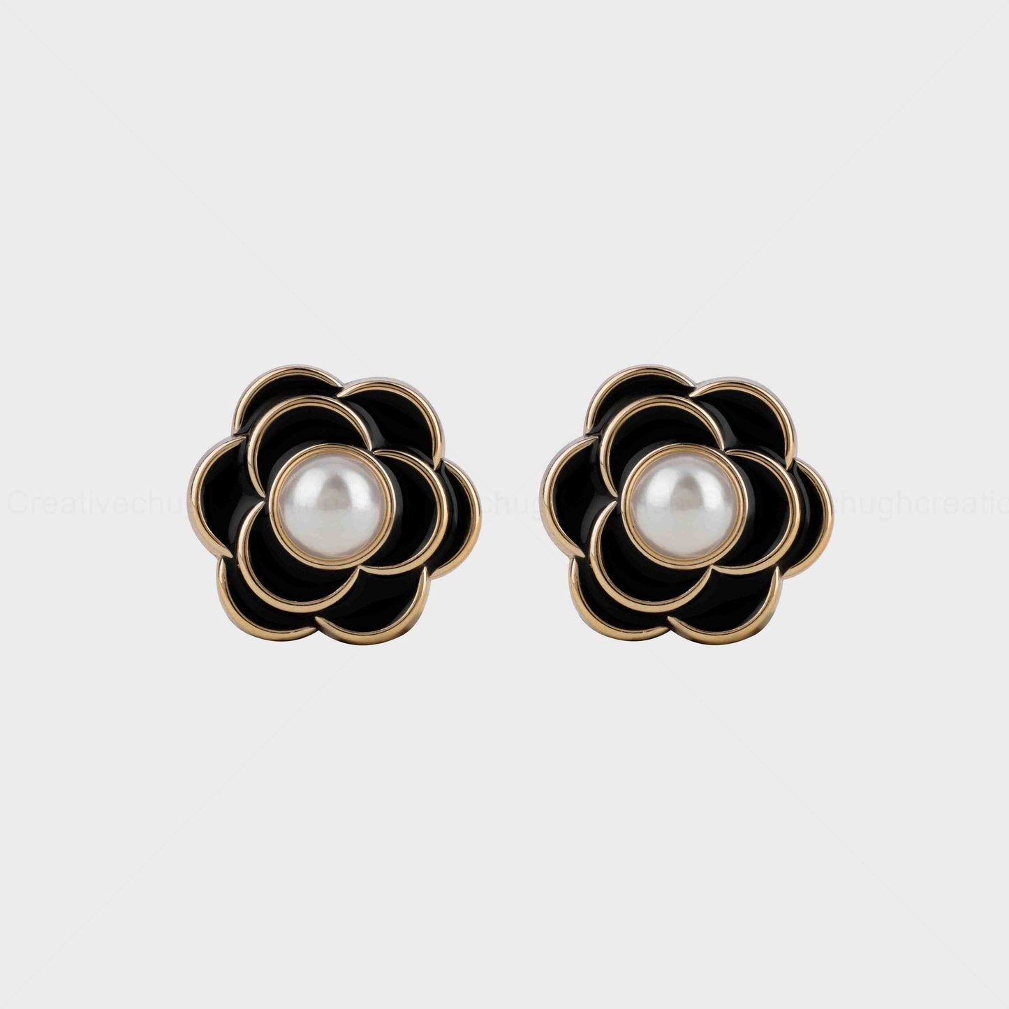 White Pearl Black Flower Button (Pack of 10 Pcs)