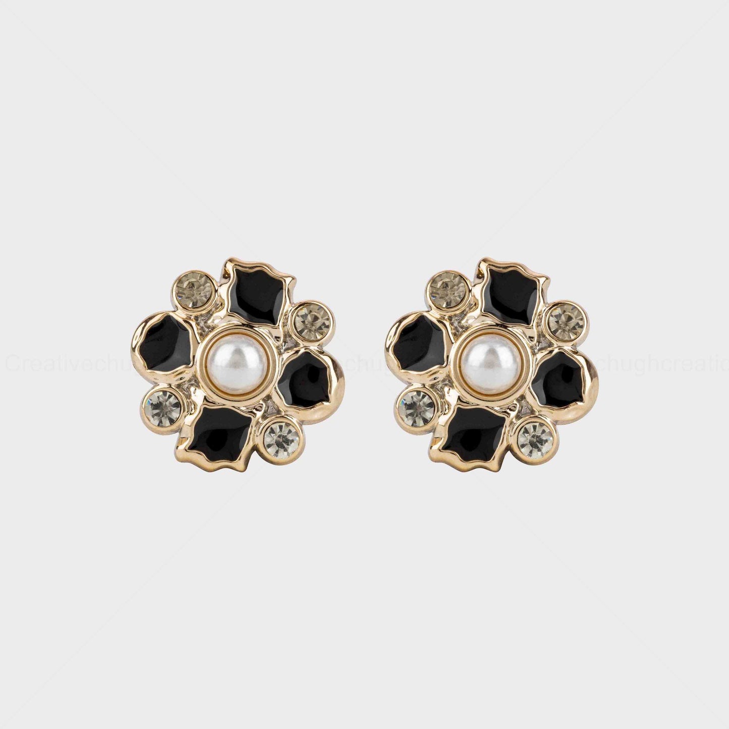 White Pearl Black/Golden Flower Button (Pack of 10 Pcs)